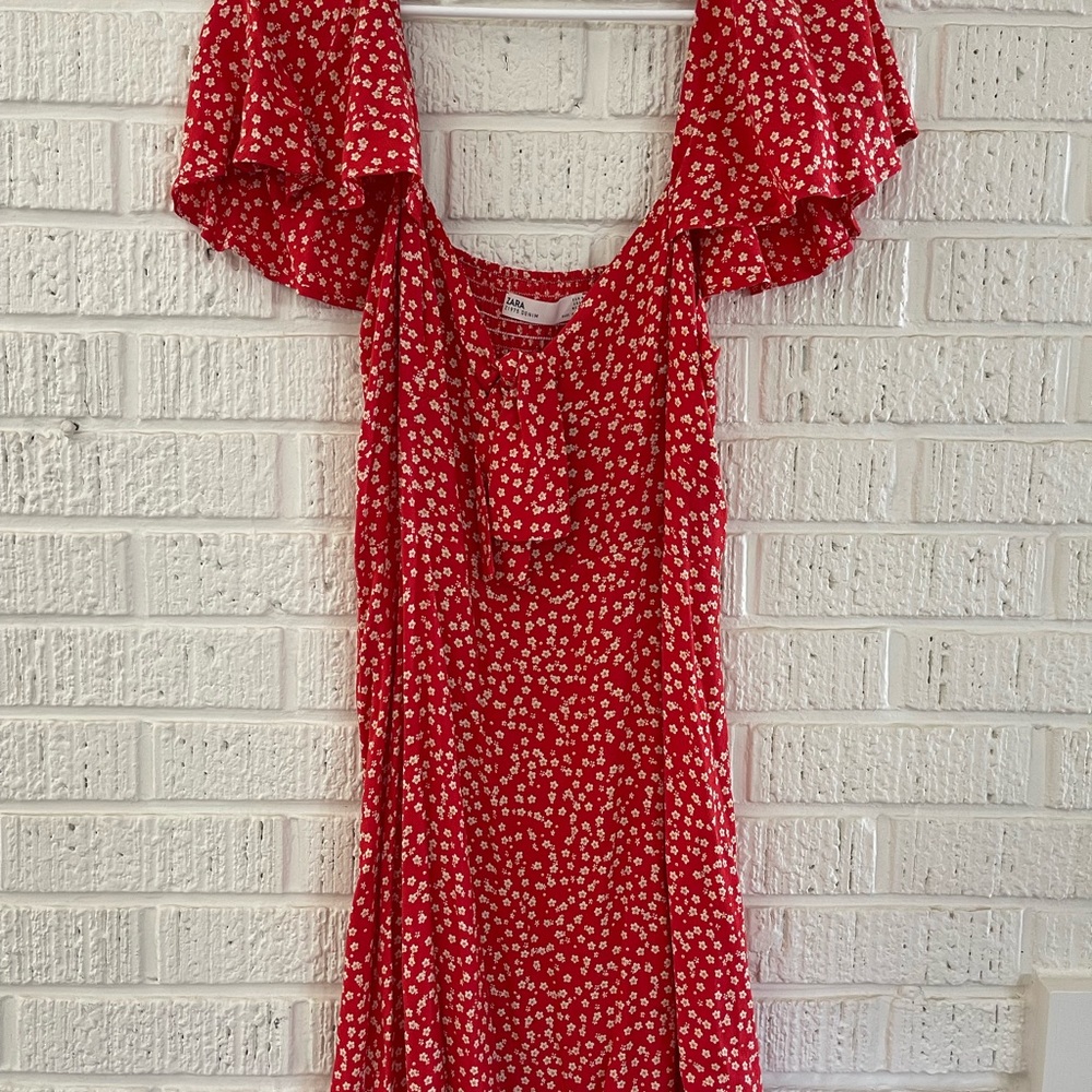 Zara Red Dress with White Floral Print